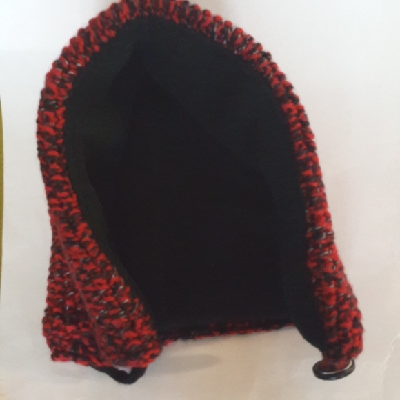 Hood Hat Reversible Red Black Knit Polarfleece OOAK Hand Made - Picture 8 of 8